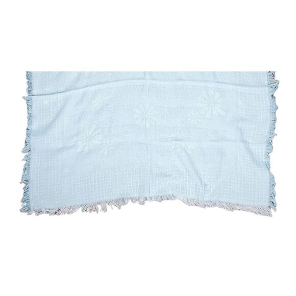 Vintage Blanket Waffle Weave Blue Fringe Baby Japan 100% Acrylic Specialty Kids - Picture 3 of 8